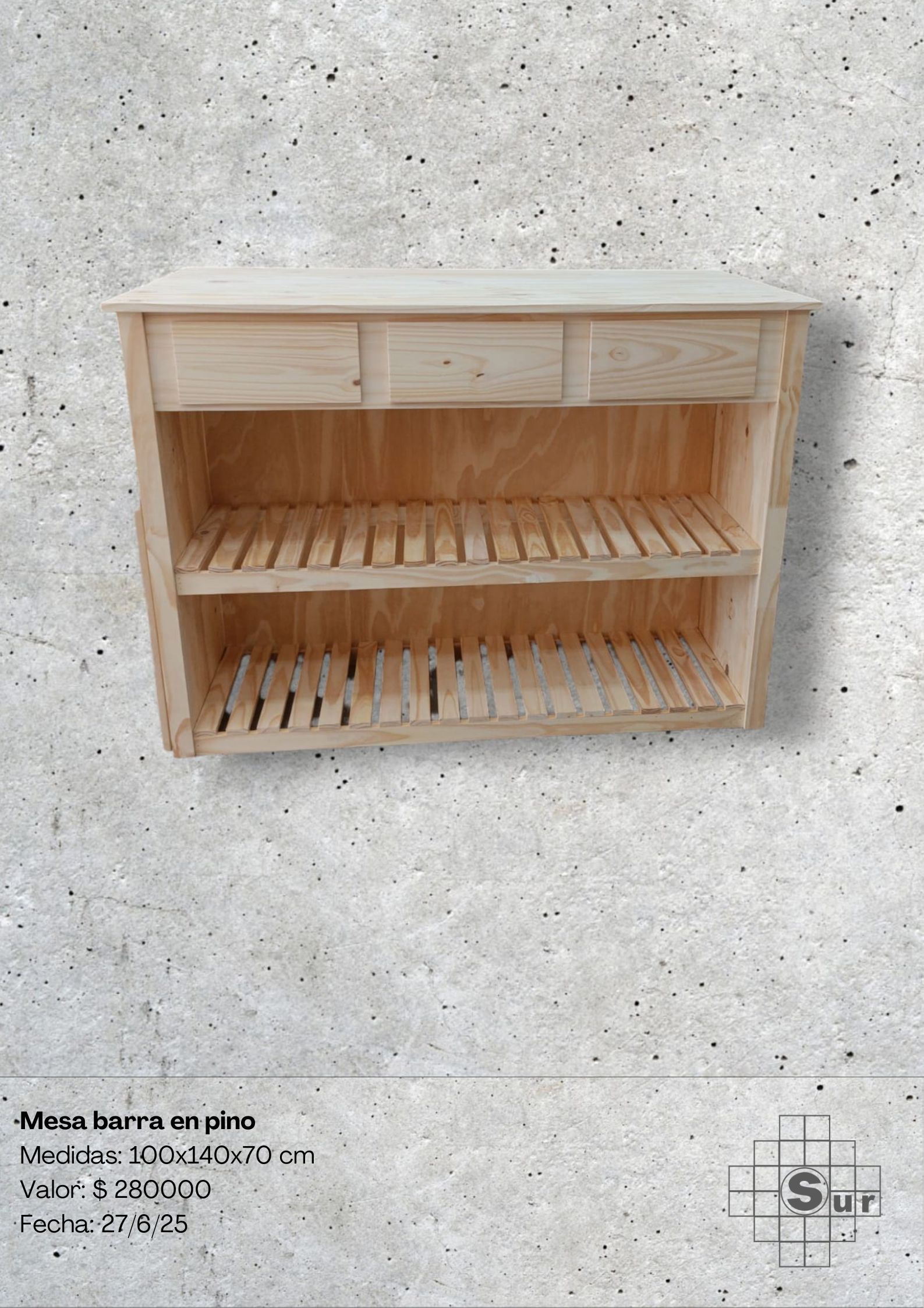 Mesa barra pino.
