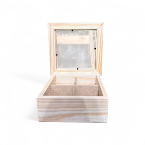 Caja de té pino - Tapa con vidrio - Imagen 4