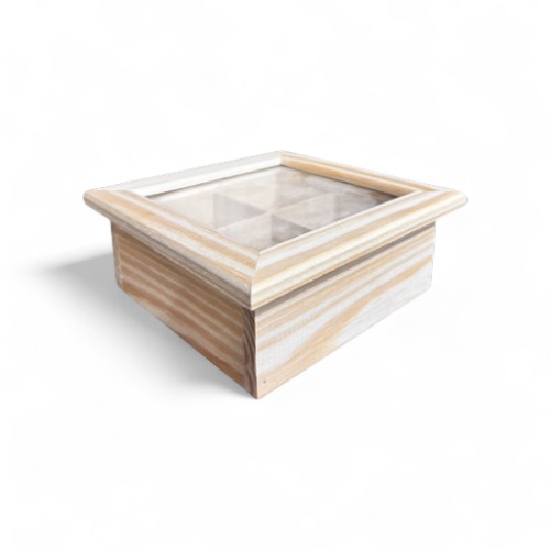 Caja de té pino - Tapa con vidrio - Imagen 2