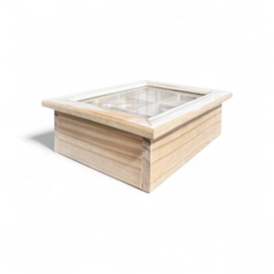 Caja de té pino - Tapa con vidrio