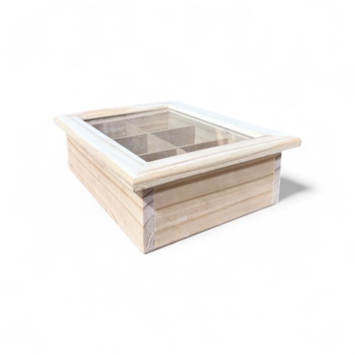 Caja de té pino - Tapa con vidrio - Imagen 3